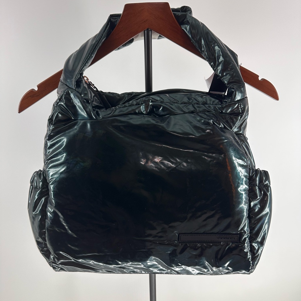Tahari Peacock Green Iridescent Puffer Hobo Bag Metallic Bardot Quilted Tote Nwt